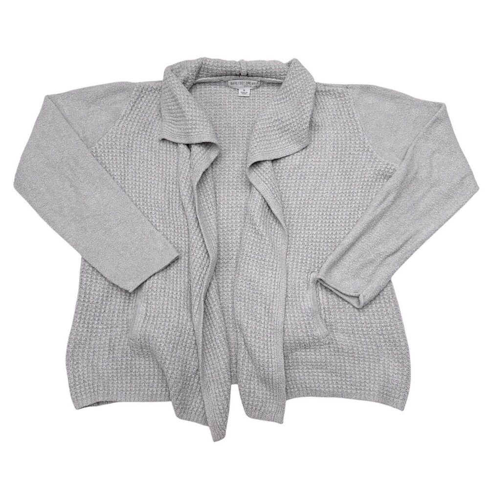 Barefoot Dreams Cozychic Lite Coastal Cardi Sweater Size Medium Gray Open‎ Front
